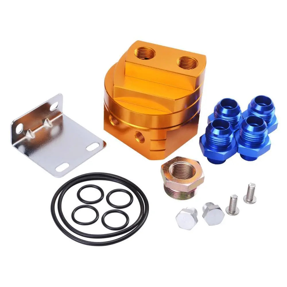 Oil Cooler Aluminum Sandwich Plate Oil Filter Relocation Kit Adapter, M20x1.5 3/4x16 UNF AN10 Fittings Oil Adapter