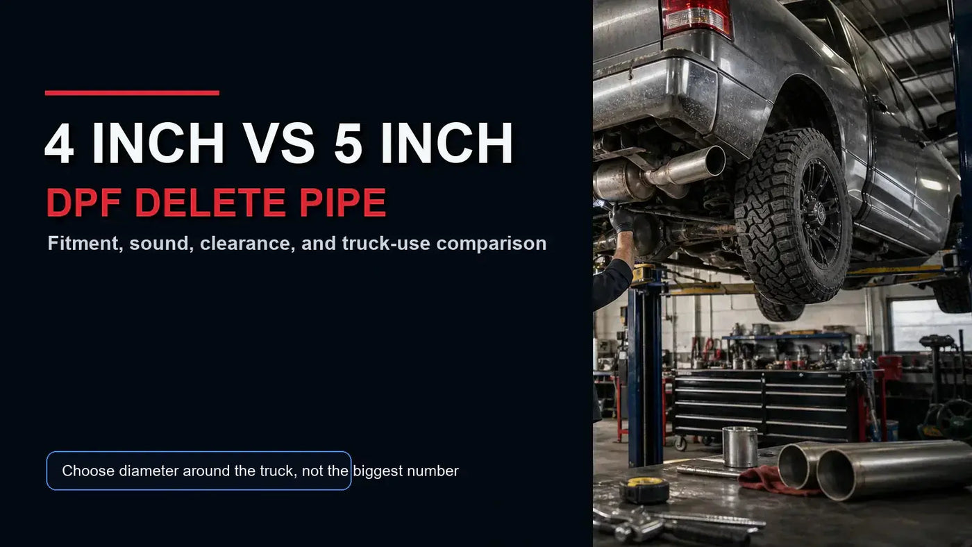 4 inch vs 5 inch DPF delete pipe size comparison guide for diesel pickup exhaust fitment