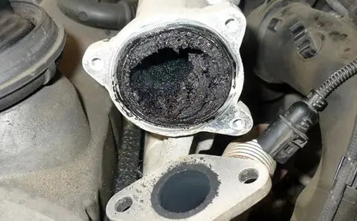 Close-up of engine carbon deposit