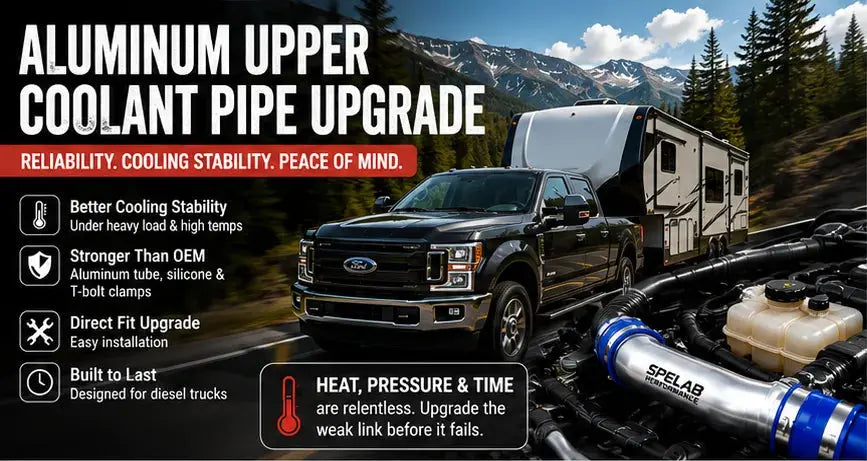 Aluminum upper coolant pipe upgrade for diesel truck towing
