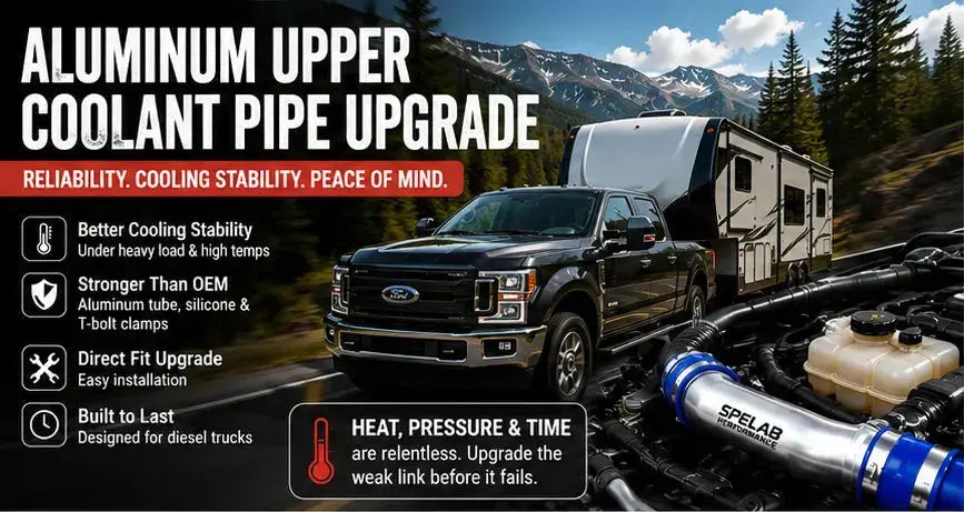 Aluminum upper coolant pipe upgrade for diesel truck towing