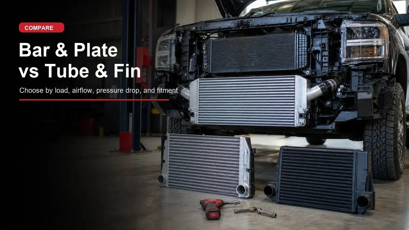 Bar-and-plate vs tube-and-fin intercooler guide with diesel truck cooling stack