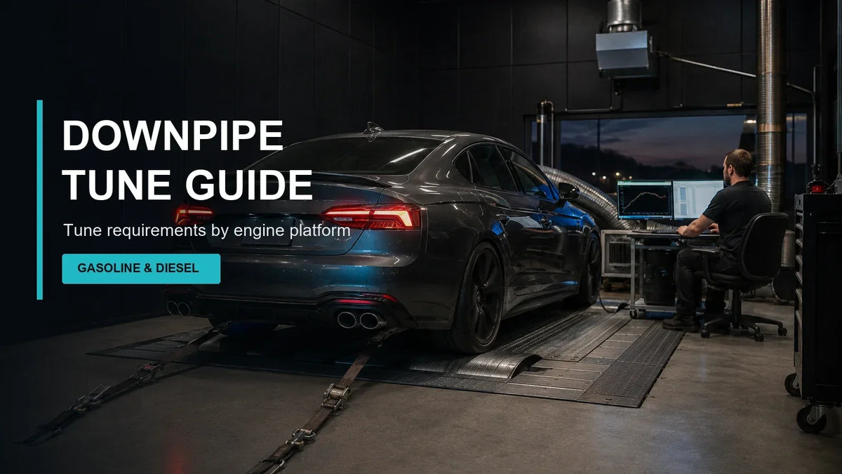 Downpipe tune guide with a real turbocharged car undergoing chassis dyno calibration