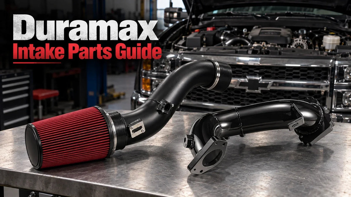 Duramax intake parts guide with cold air intake and intake elbow bridge for a Chevy HD diesel truck
