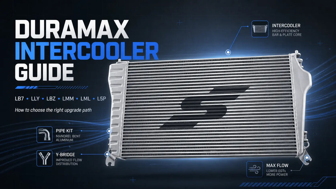 Duramax intercooler upgrade guide cover showing a performance intercooler and key upgrade paths