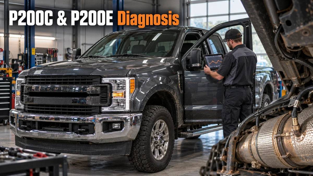 Ford 6.7 Power Stroke P200C and P200E diagnosis with scan data and exhaust temperature sensor inspection