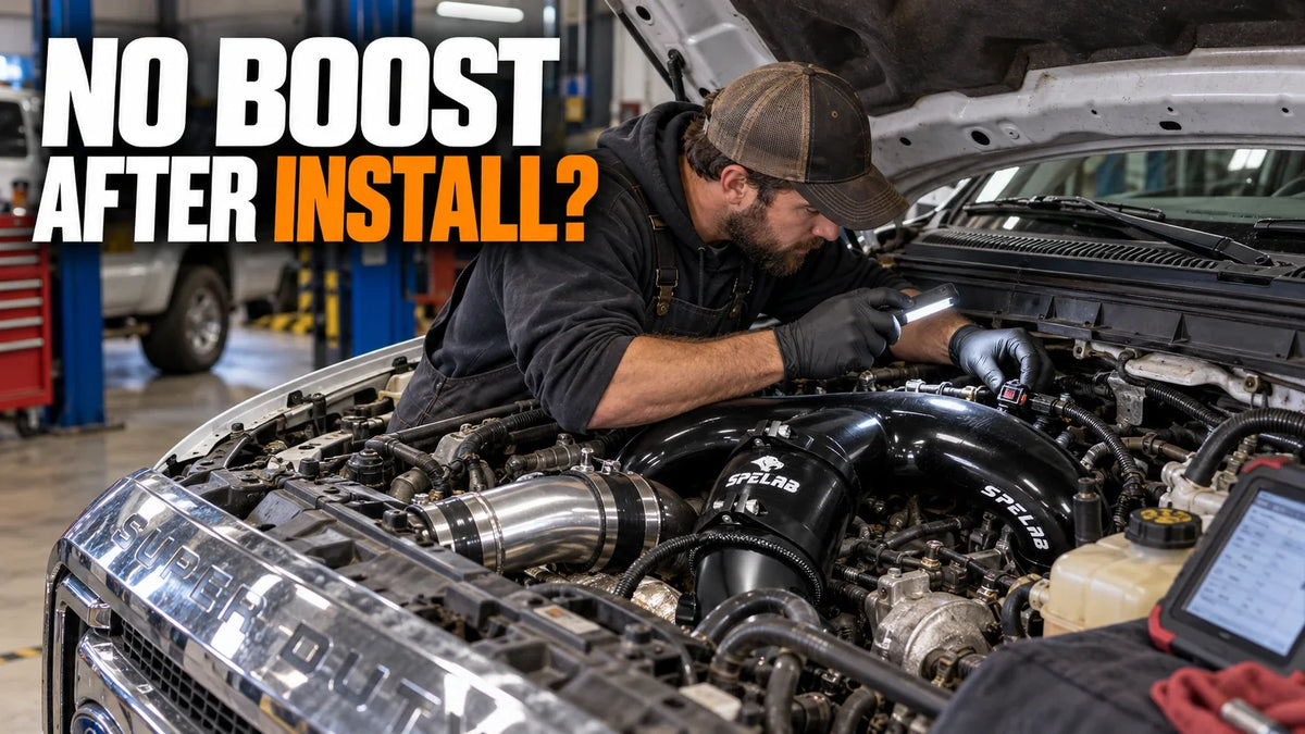Technician diagnosing no boost after a 6.7 Power Stroke intake manifold installation