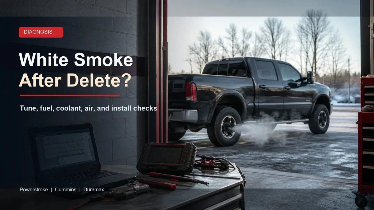 White smoke and rough idle after DPF delete diagnostic guide for Powerstroke Cummins and Duramax diesel trucks