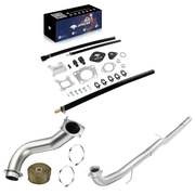 Stainless downpipe and bolt-flange DPF delete tube with black EGR delete plates, rubber hoses, gaskets, clamps and billet hardware for 2017-2025 Chevy Silverado GMC Sierra 2500 3500 6.6L Duramax L5P