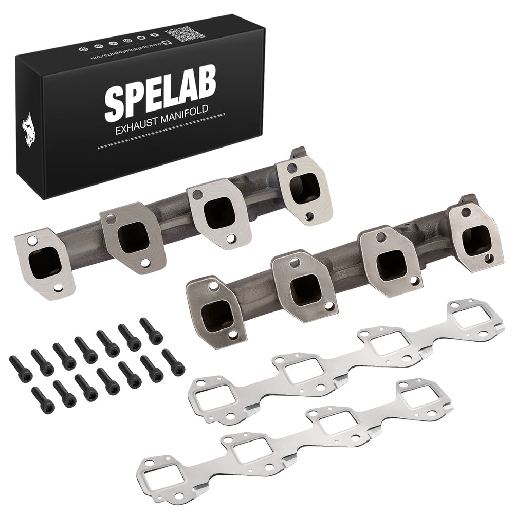 SPELAB exhaust manifold for 2001-2016 GM 6.6L Duramax LB7 LLY LBZ LMM LML 2WD, complete high-flow manifold kit with gaskets and hardware