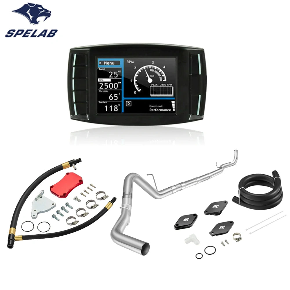 Red EGR Delete Kit & 4 Inch Straight Exhaust with Mini Maxx V2 for 11-15 Duramax