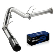 4-inch DPF back exhaust system for 2011-2016 Ford F-250 F-350 F-450 6.7L Powerstroke, single side exit mandrel-bent stainless tailpipe with the black SPELAB exhaust tip installed