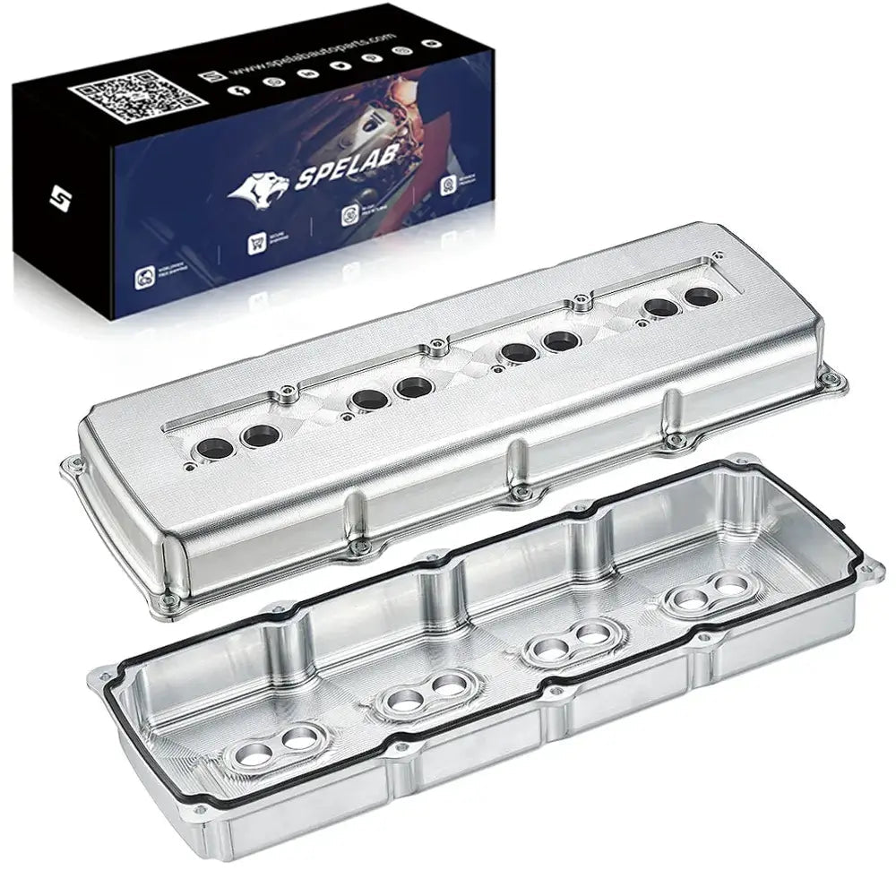 SPELAB Billet Aluminum Engine Valve Covers 05-19 Dodge Hemi 5.7L 6.1L 6.4L Silver Finish-1