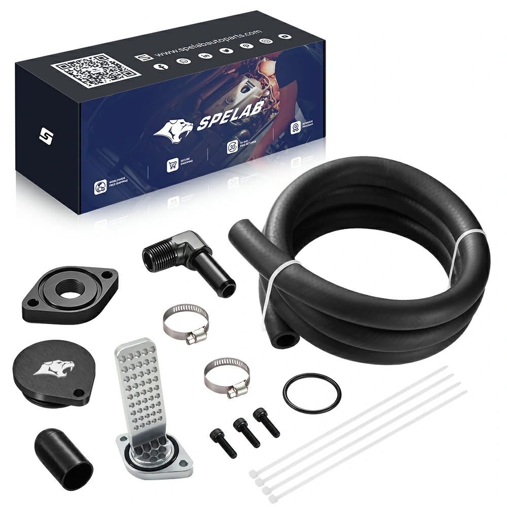 SPELAB Black CCV Delete Kit with Internal Oil Separator for Ford Super Duty 6.7L Diesel