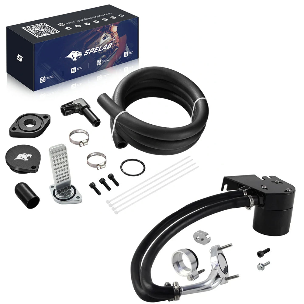 SPELAB Black CCV Delete Kit with Dual Internal and External Catch Cans for Ford 6.7L Powerstroke Diesel