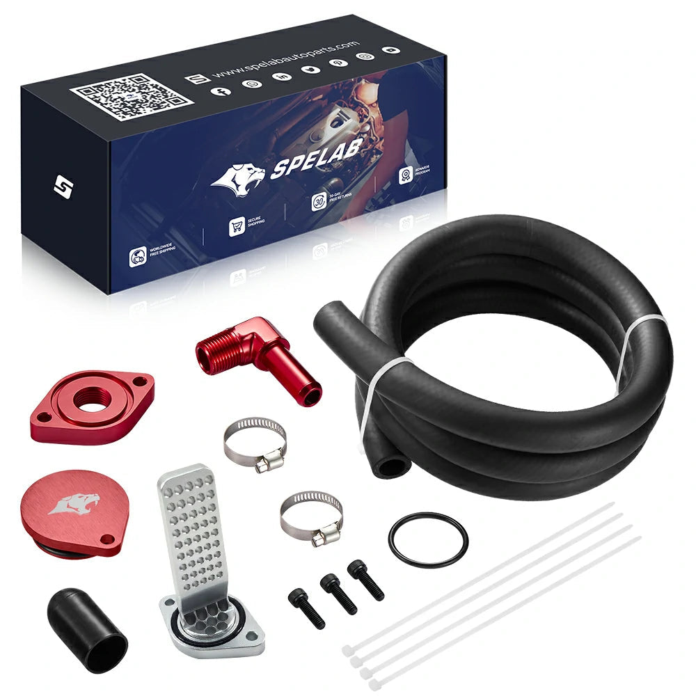 SPELAB Red CCV Reroute Kit with Internal Catch Can for Ford 6.7 Powerstroke 2011-2025