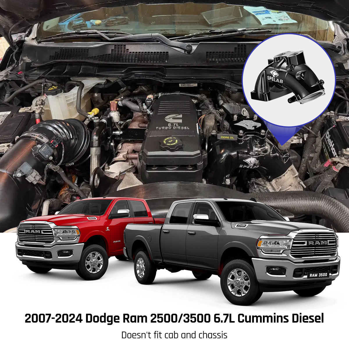 Intake Horn/Manifold Grid Heater for 6.7 Cummins 2007-2024 Dodge Ram 2500/3500 | SPELAB