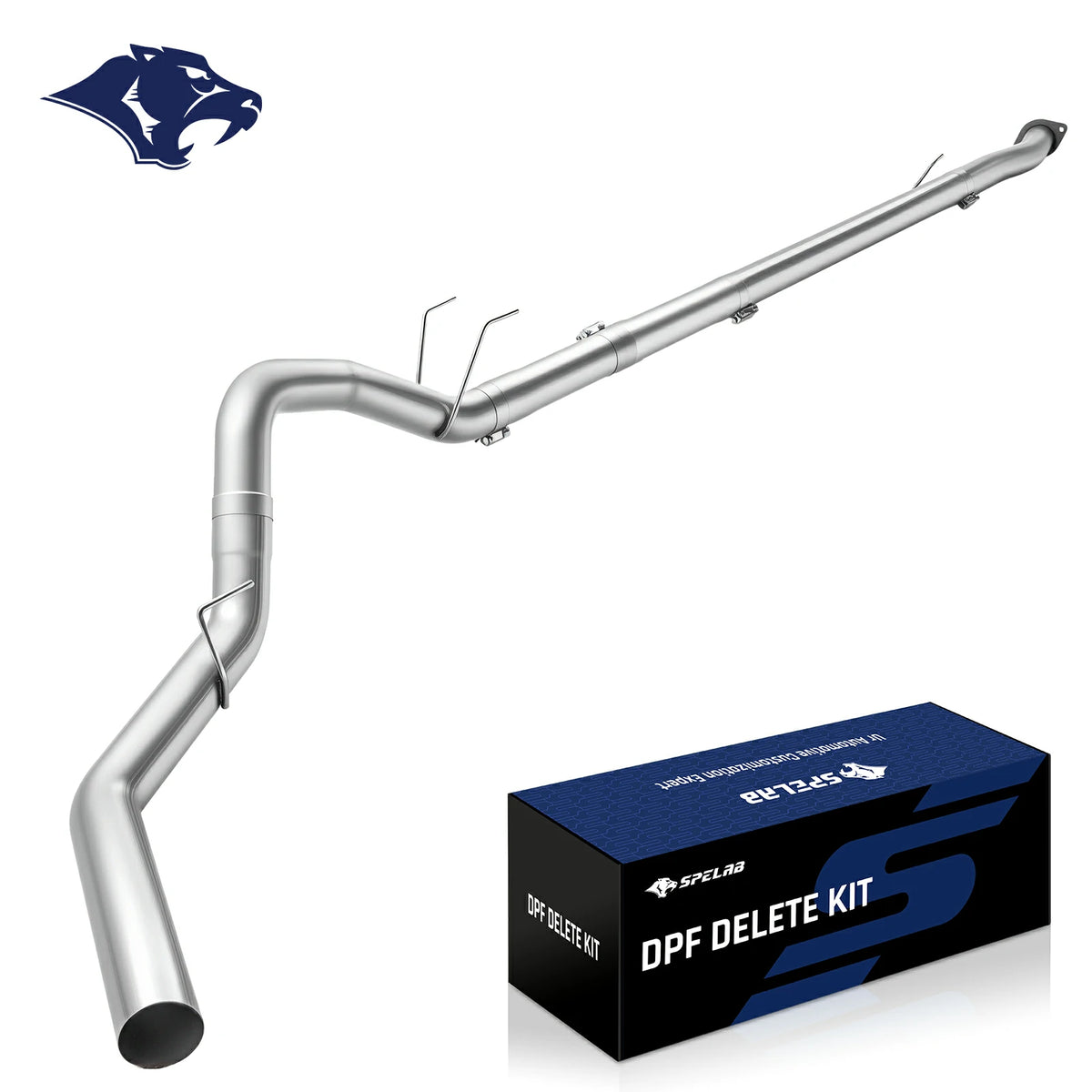 Long mandrel-bent stainless DPF delete pipe with a bolt-on flange, twin rod hangers and mid band clamps, for the 2011-2024 Ford 6.7L Powerstroke diesel.