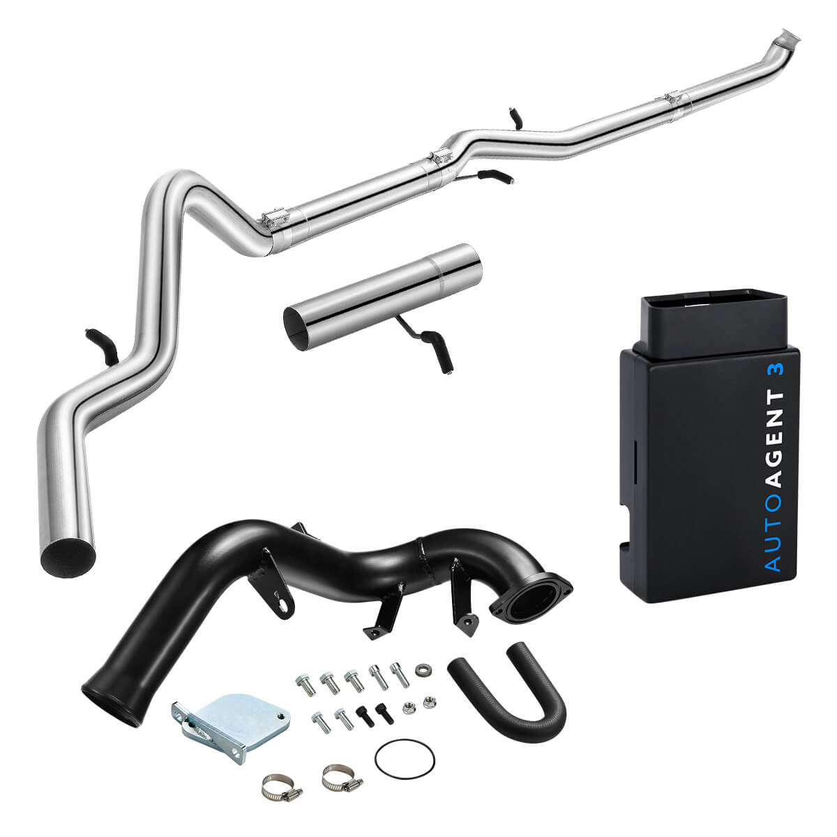 Full delete kit with stainless DPF pipe, back-pressure canister and powder-coated black EGR delete tube, EZ LYNK Auto Agent 3 tuner for 2007.5-2010 GM 6.6L Duramax LMM
