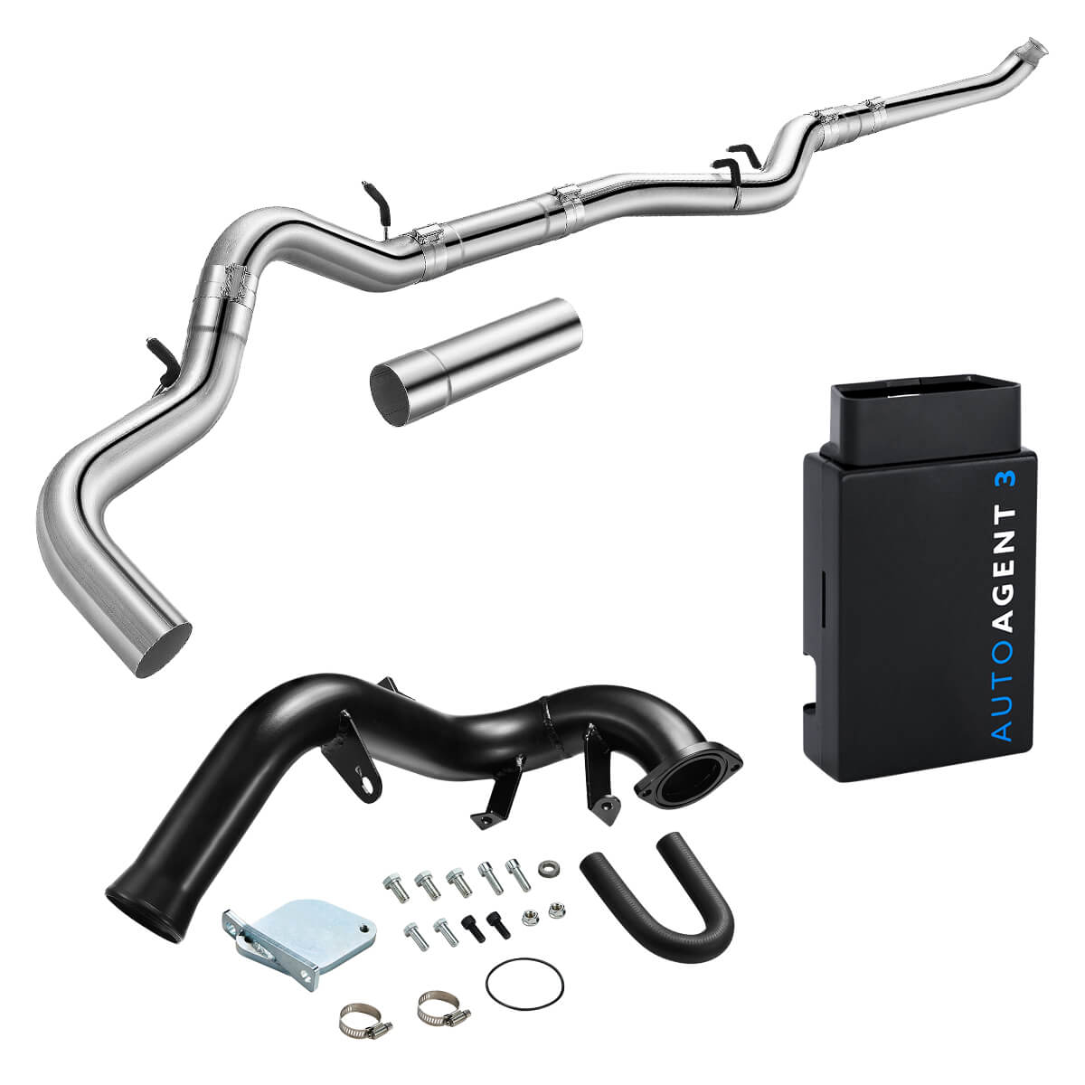 Stainless DPF pipe with V-band clamps, back-pressure canister and black EGR delete tube, EZ LYNK Auto Agent 3 tuner for 2007.5-2010 GM 6.6L Duramax LMM
