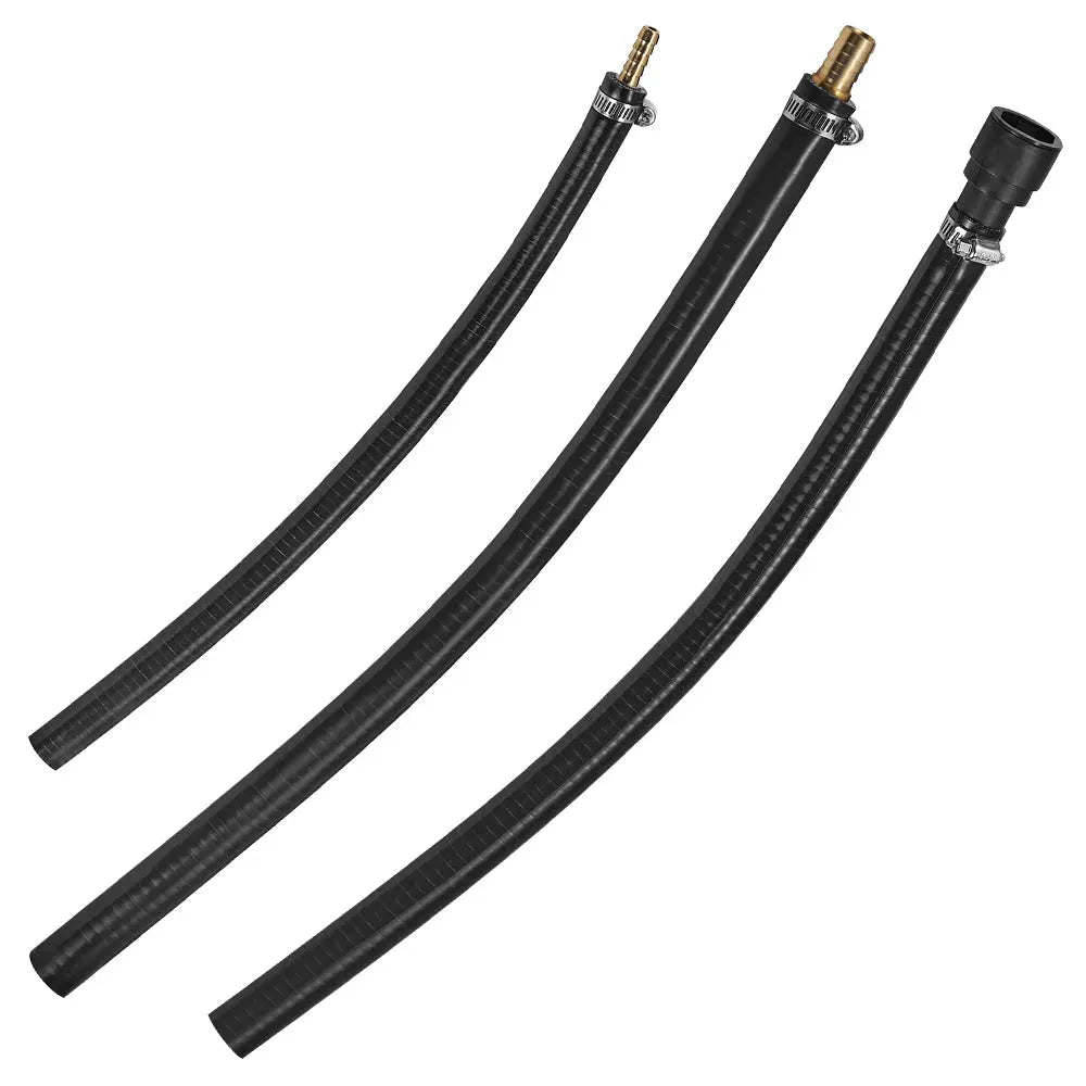 Three black high-temperature coolant hoses with brass barb fittings and stainless clamps for the 2017-2025 6.6L Duramax L5P EGR valve cooler delete kit.