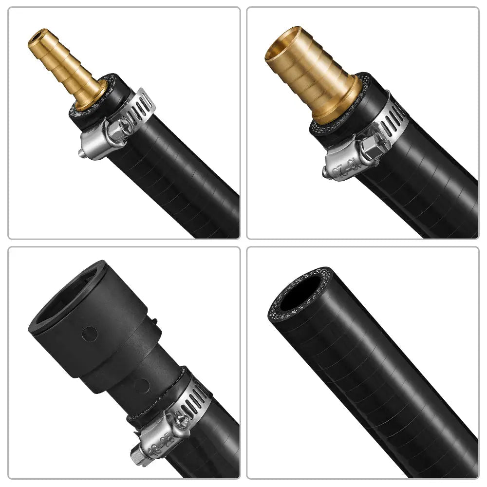 Black rubber coolant hose ends fitted with brass barb connectors and stainless worm clamps, plus a molded hose coupler, for the 2017-2025 6.6L Duramax L5P EGR delete kit.