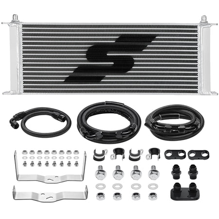SPELAB Transmission Cooler Kit for 2011-2016 Ford 6.7L Powerstroke, including cooler, hoses, and hardware.