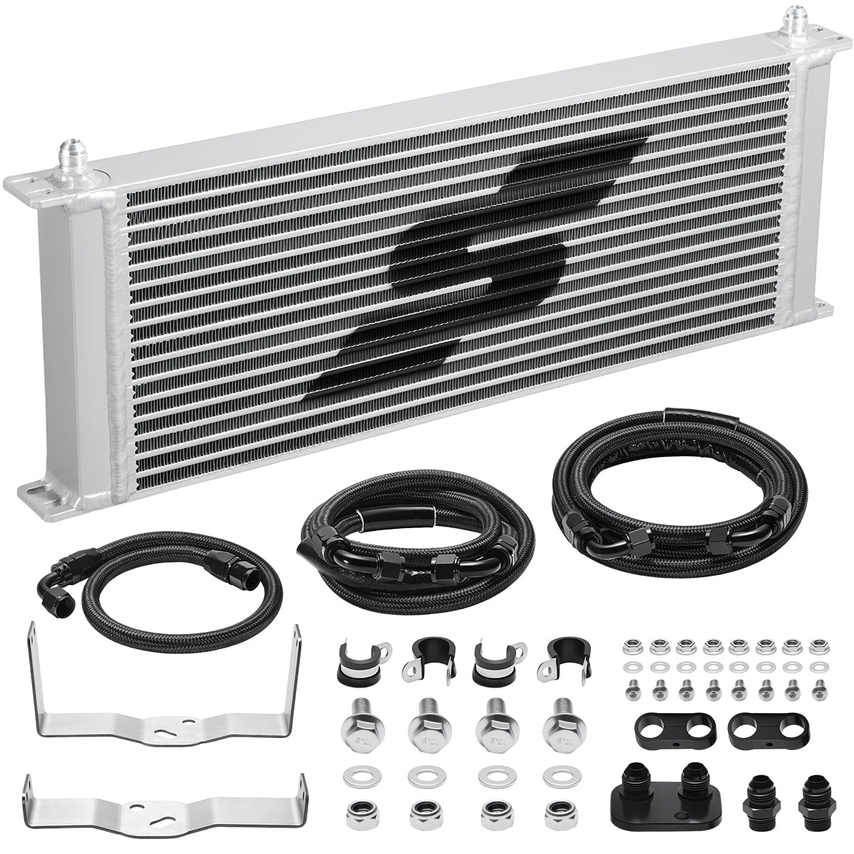 SPELAB Transmission Cooler Kit for 2011-2016 Ford 6.7L Powerstroke with hoses and hardware.