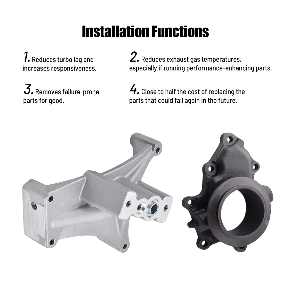 Turbo pedestal and cast turbine inlet for the 7.3L Powerstroke kit, replacing failure-prone EBPV components