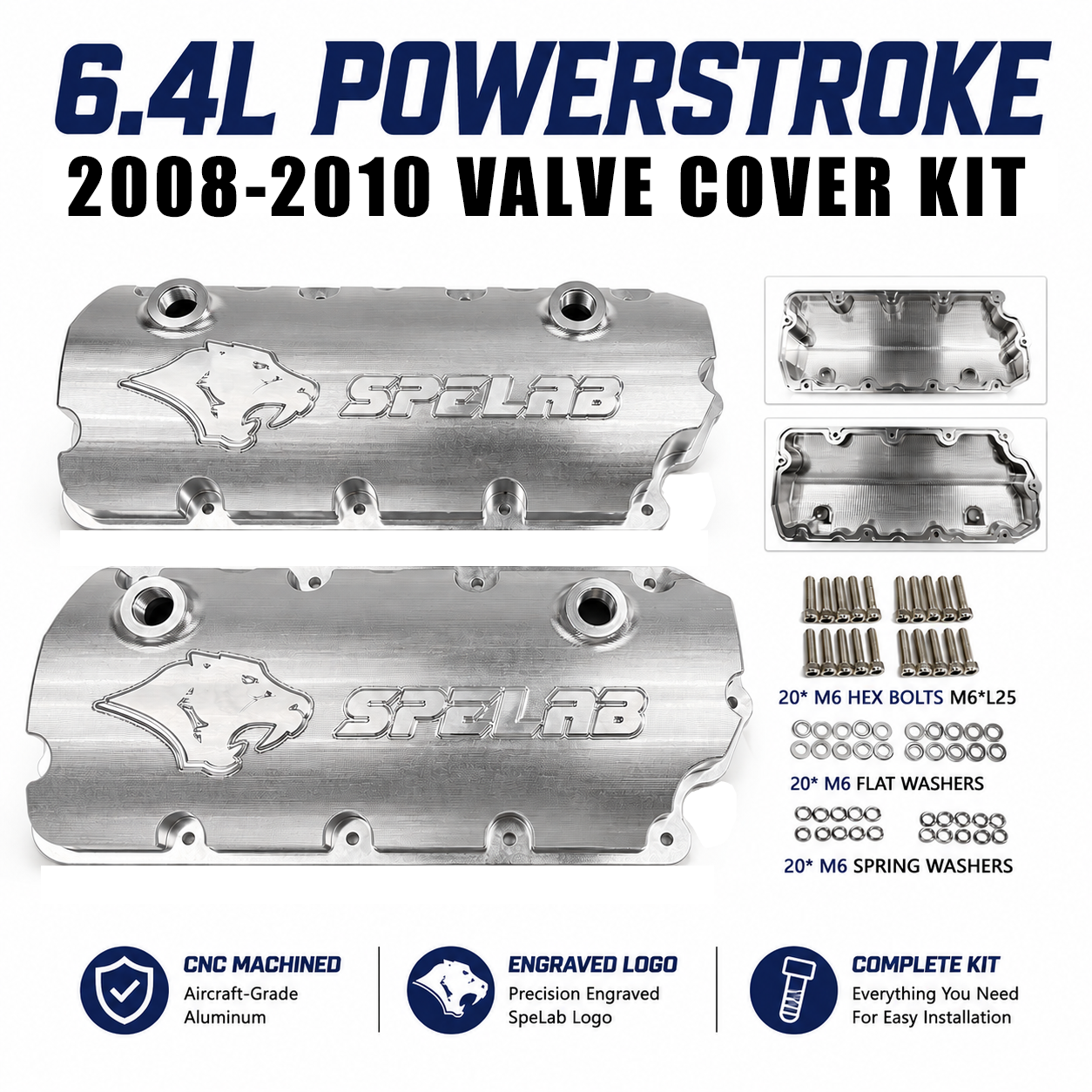 Billet Aluminum Valve Cover for 2008-2010 Ford F250 F350 F450 F550 6.4L Powerstroke | SPELAB