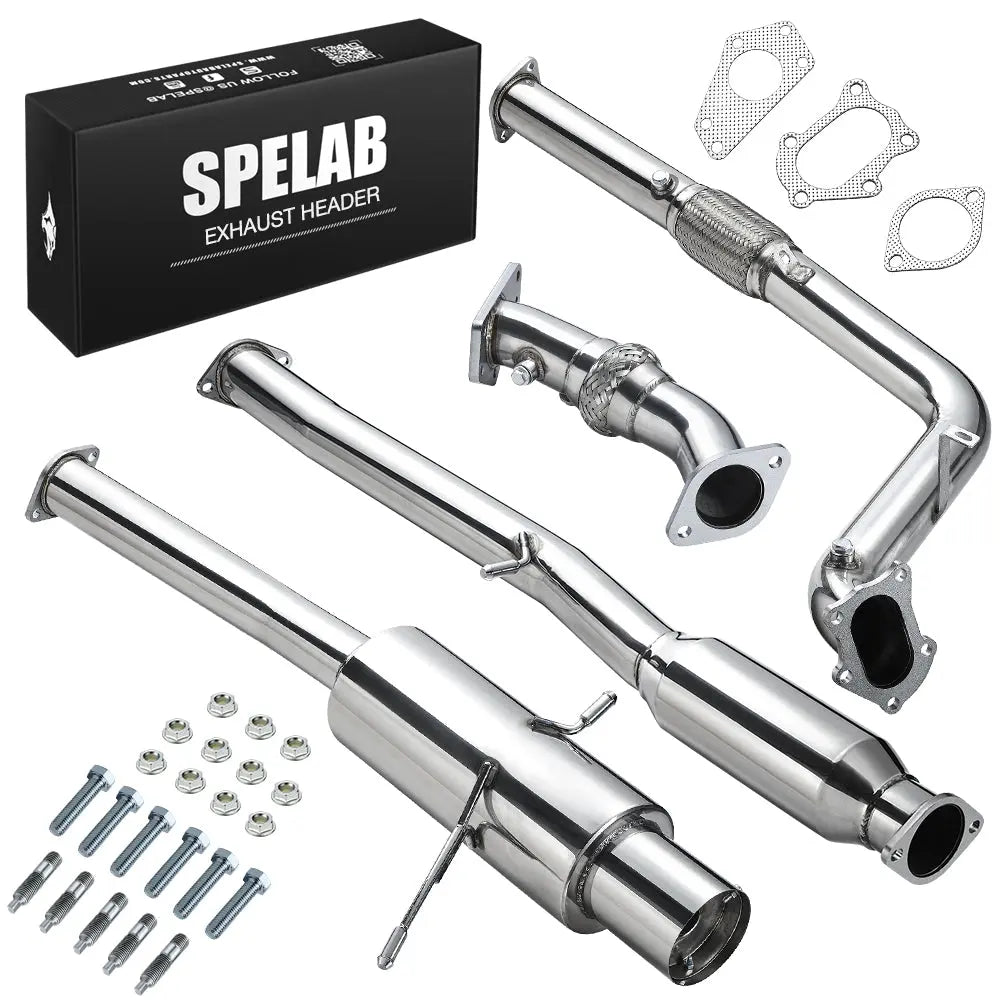 SPELAB 3 inch catback exhaust with downpipe, up-pipe, mid-pipe, rear muffler and 4.5 inch tip for 2002-2007 Subaru Impreza WRX STI GD EJ205, with gaskets and hardware
