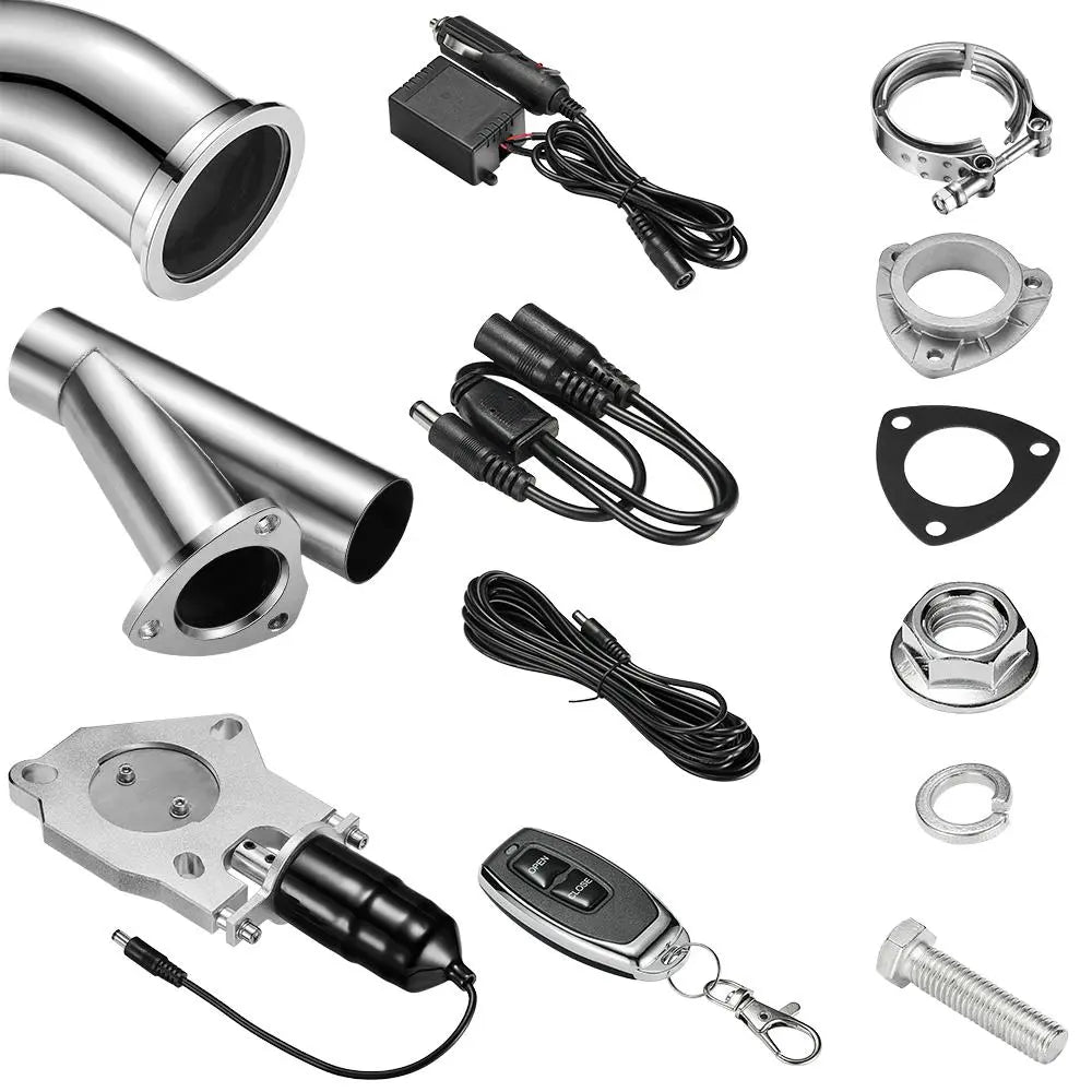 SPELAB 3 Inch Stainless Steel Remote Electric Exhaust Cutout Kit Y Pipe