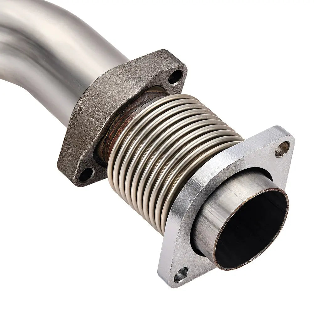 Convolute expansion bellows between cast and machined flanges on a 7.3 Powerstroke bellowed up-pipe