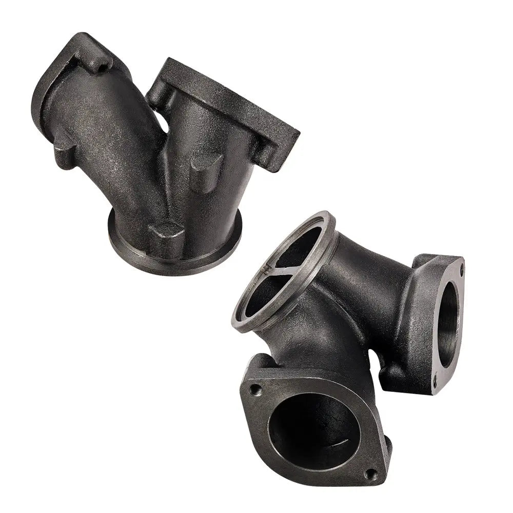 Ductile iron Y-adapter with twin flanged inlets and round turbo outlet for 1999.5-2003 7.3 Powerstroke trucks