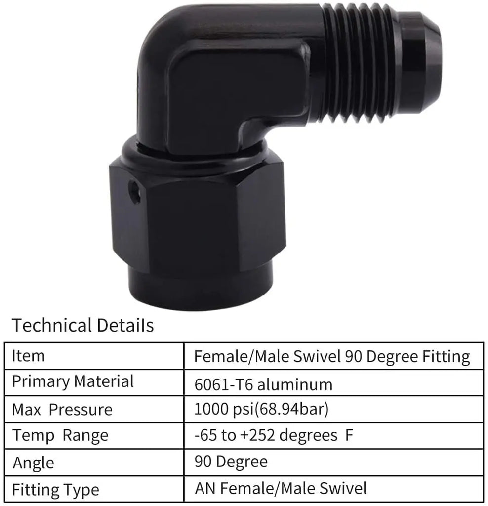 SPELAB 10AN Female to 10AN Male Flare 90 Degree Swivel Hose Fitting Adapter Aluminium Anodized Black-SPELAB