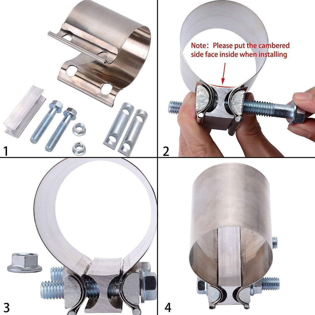 SPELAB 2 Packs Butt Joint Band Clamp Exhaust Sleeve Stainless Steel Fits 2''/2.25''/2.5''/3"/4'' OD Pipe