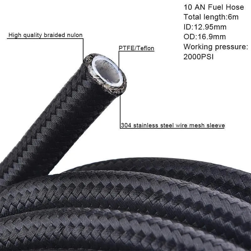 SPELAB 20Ft AN6 /AN8/AN10 PTFE E85 Oil Gas Fuel Line Stainless Steel Braided +Hose Fitting Kit Black-SPELAB