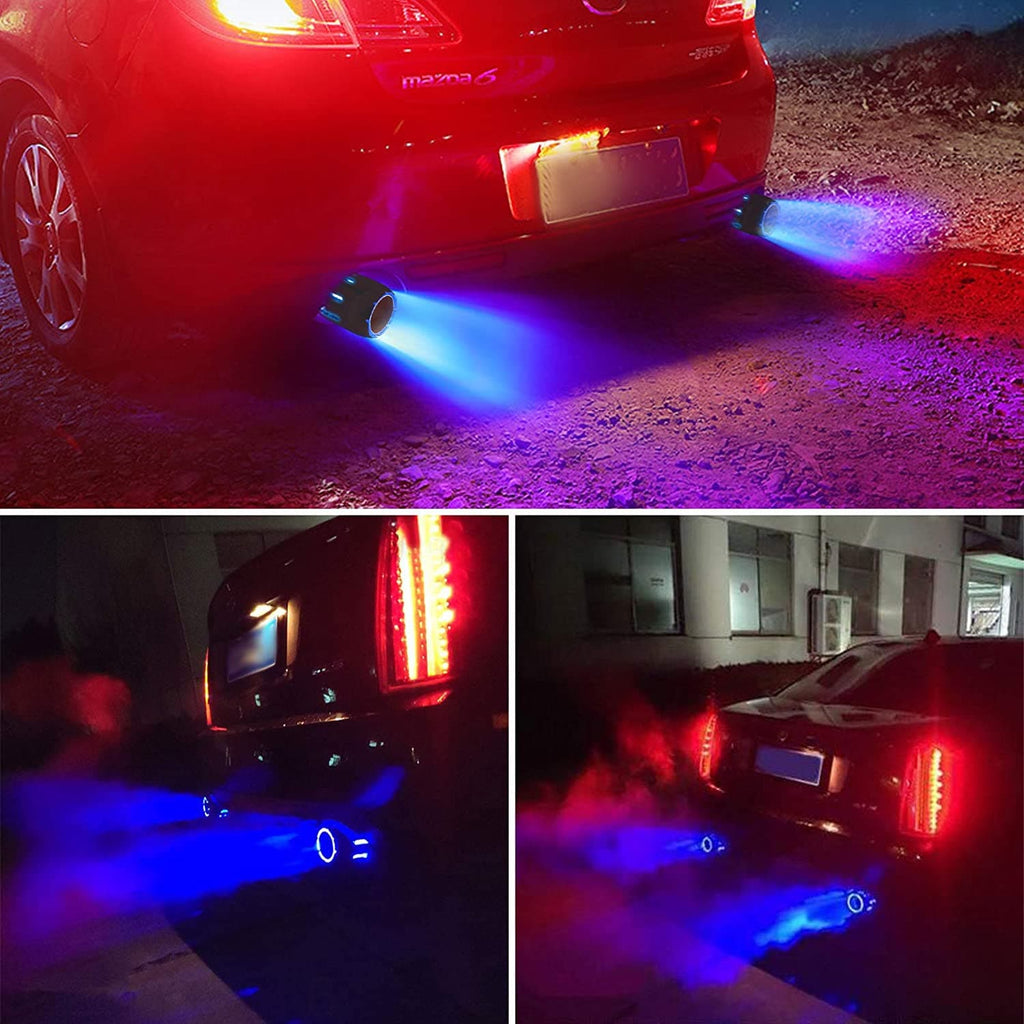 SPELAB 2.5'' 63mm Exhaust Tips Stainless Steel Muffler Car Exhaust Tail Pipe Modification Luminous Tube With Blue Flame LED light-SPELAB