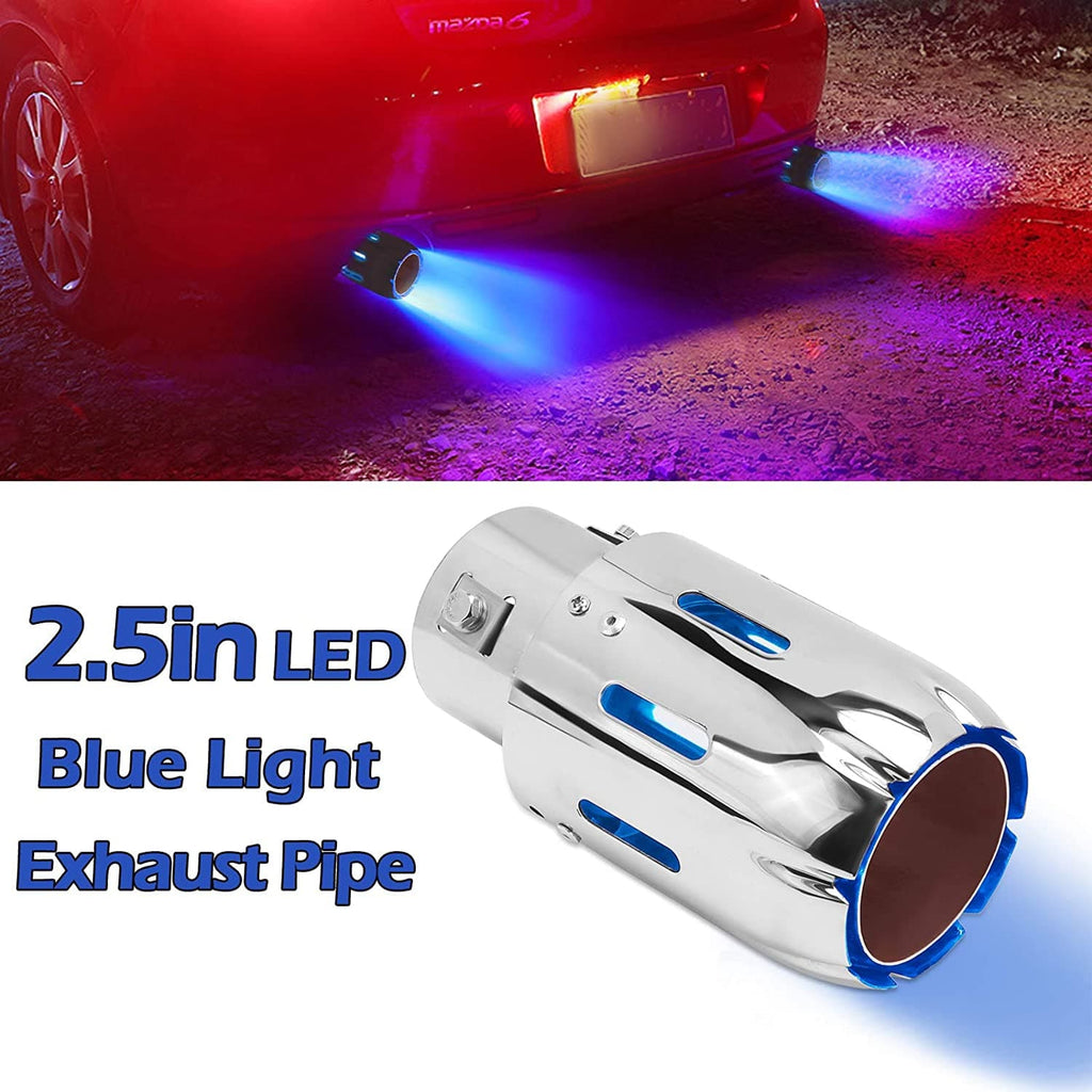 SPELAB 2.5'' 63mm Exhaust Tips Stainless Steel Muffler Car Exhaust Tail Pipe Modification Luminous Tube With Blue Flame LED light-SPELAB