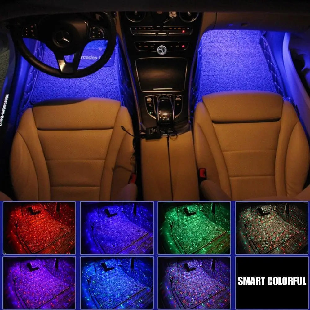 SPELAB 4PCS Car Interior LED Lights USB Multicolor Under Dash Starlight Lighting kits RGB 12 LED with Music Sound Active Function Wireless Remote Control-SPELAB