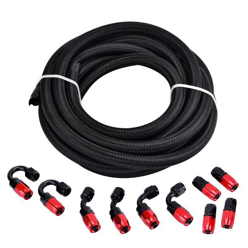 SPELAB 5 Meter Braided Oil Fuel line AN-6 Black w/ fittings hose kit Black Red-SPELAB