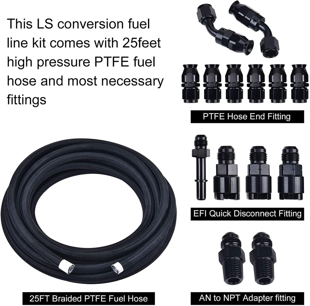 SPELAB 6AN 3/8" PTFE EFI LS Fuel Injection line Fitting Kit Stainless Steel Braided 25FT
