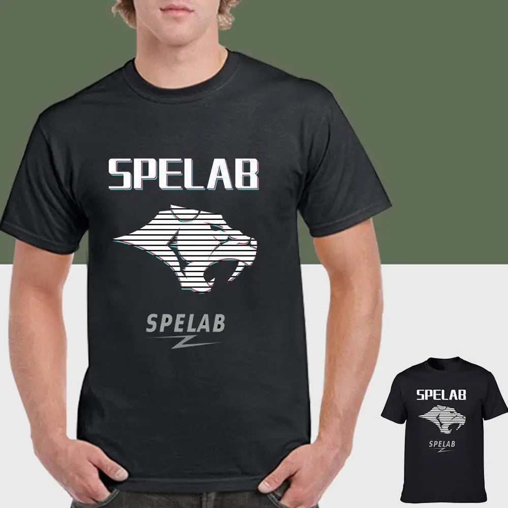 SPELAB Auto Parts Leopard Head lightning logo T Shirt - Anniversary Design Black-SPELAB