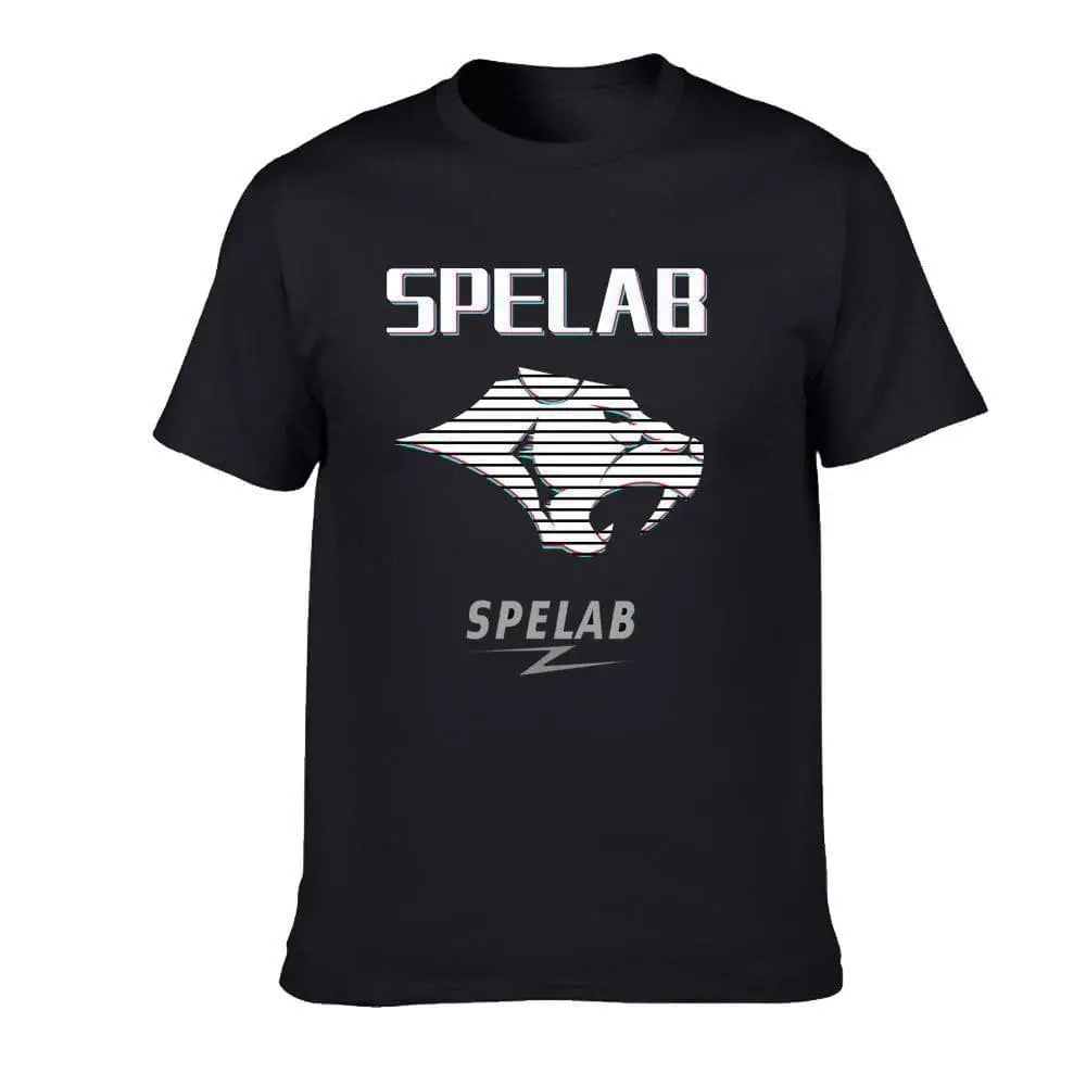 SPELAB Auto Parts Leopard Head lightning logo T Shirt - Anniversary Design Black-SPELAB