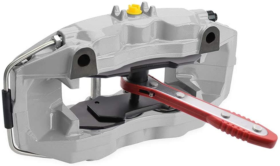 SPELAB Brake Caliper Press Tool Set, Car Ratcheting Brake Caliper Piston Spreader Press Tool with Ratchet Wrench & 2 pcs Steel Plates & 2 Hanger Hooks, Red-SPELAB