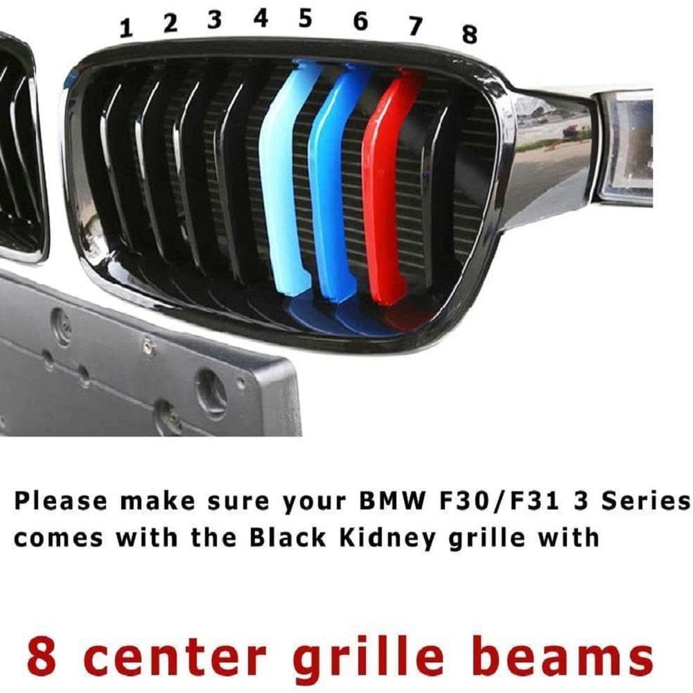 SPELAB Exact Fit M-Colored Grille Insert Trims Compatible With BMW F30 F31 3 Series 320i 328i 330i 335i 340i M-Performance SPELAB Black Kidney Grilles (8 Beams)-SPELAB