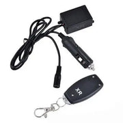 Black XR receiver module with coiled wiring harness, 12V cigarette-lighter adapter, barrel connector, and keychain wireless remote switch for SPELAB separate exhaust cutout systems