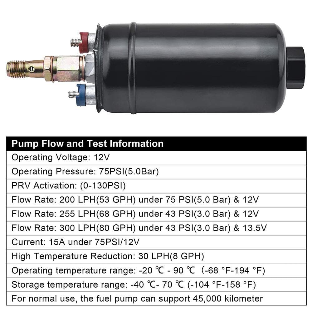 SPELAB External Fuel Pump 300LPH High Flow 12V 145psi Universal Fit for AN10 Inlet / AN6 Outlet