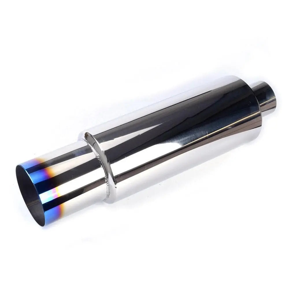SPELAB N1 Universal 2.5" Inlet 4" Outlet Performance Exhaust Muffler with Straight Blue Burnt Tip - Moderate Sound-SPELAB