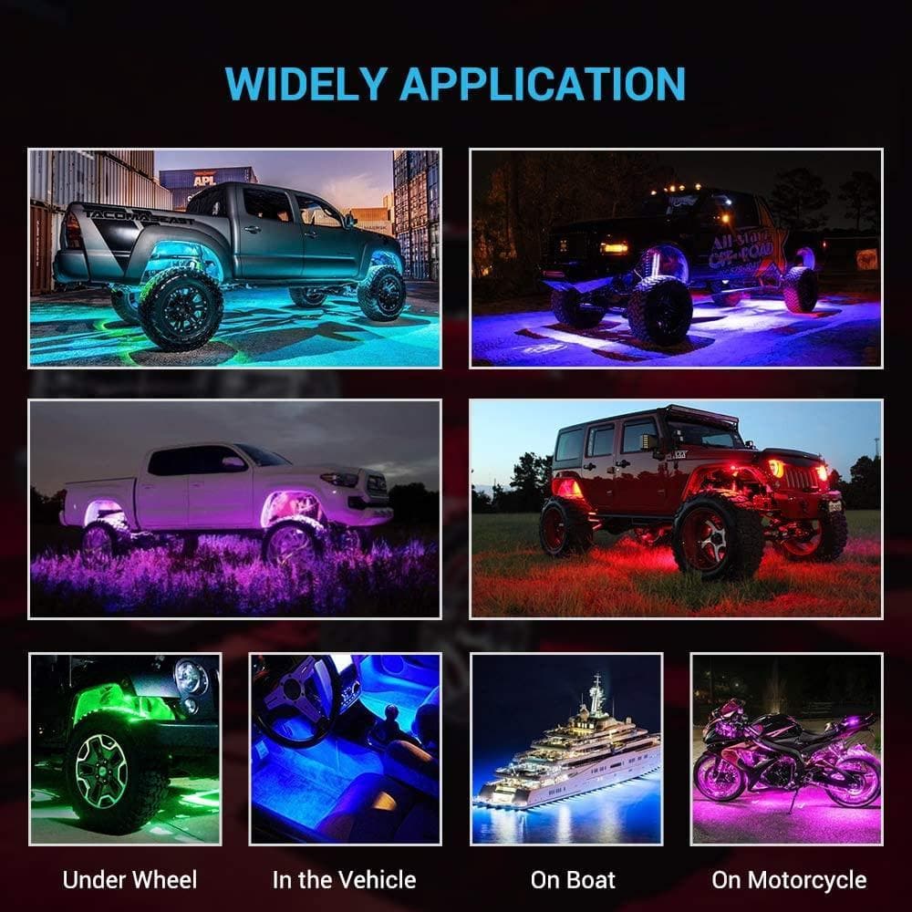 SPELAB RGB LED Rock Lights, 150 LEDs Multicolor Neon Underglow Waterproof Music Lighting Kit with APP & RF Control for Jeep Off Road Truck Car ATV SUV Motorcycle (10 Pods)-SPELAB